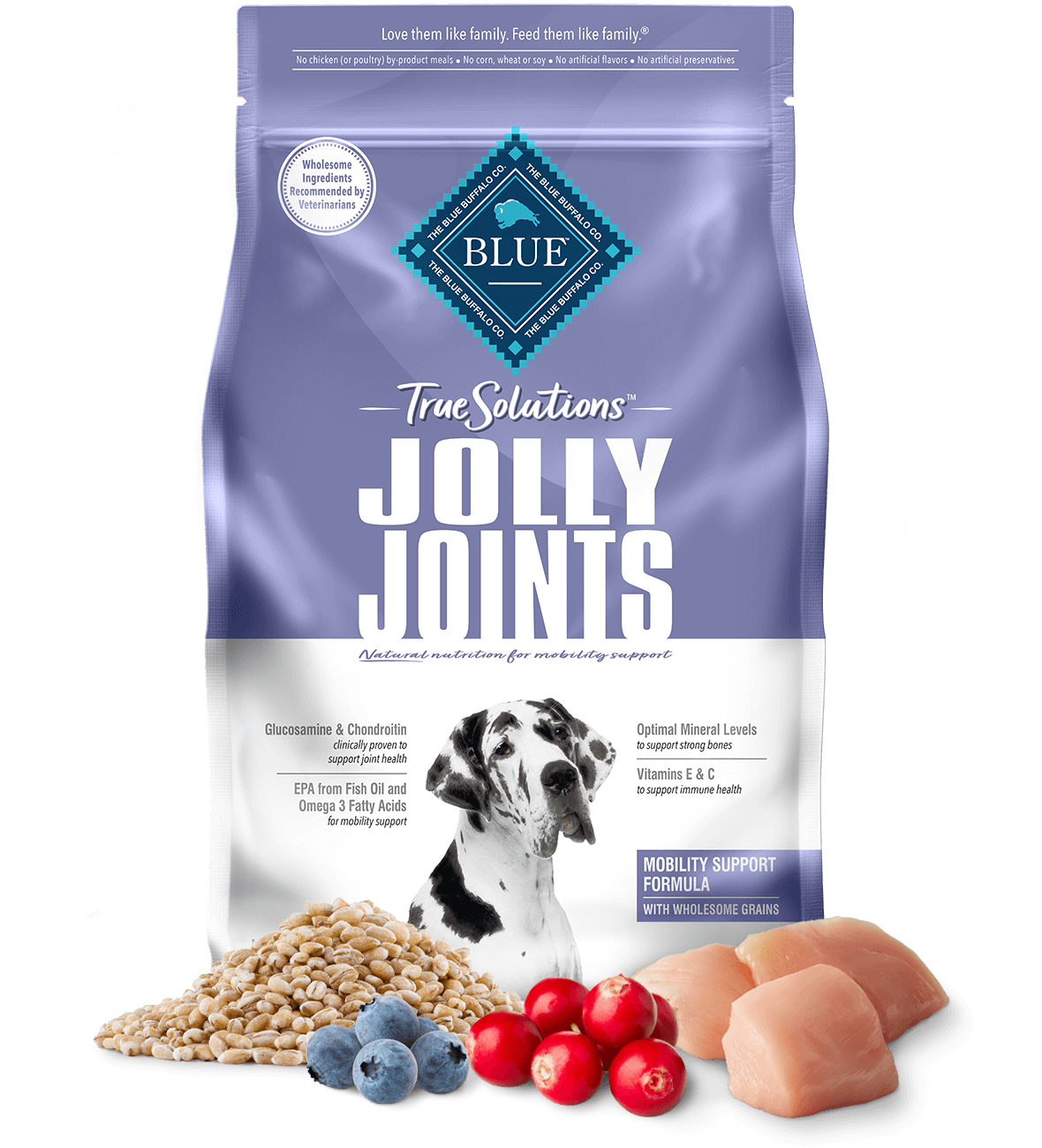 bag of True Solutions Jolly Joints dry dog food with ingredients