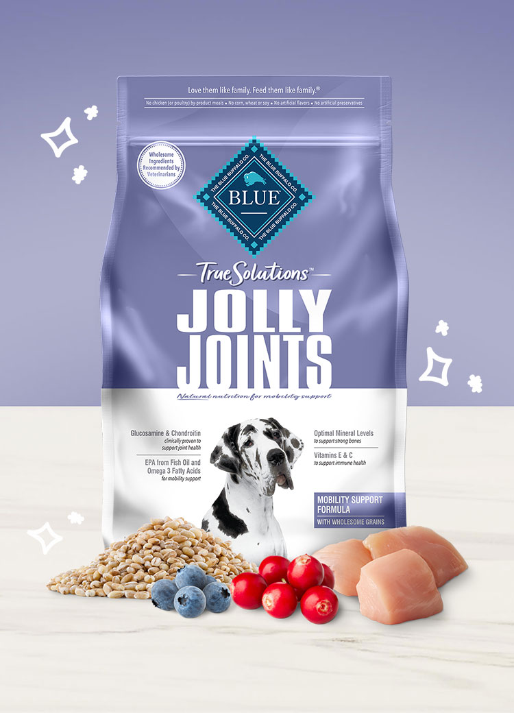 bag of True Solutions Jolly Joints dry dog food with ingredients
