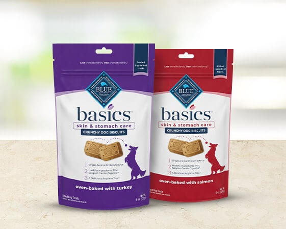 bags of blue basics dog treats