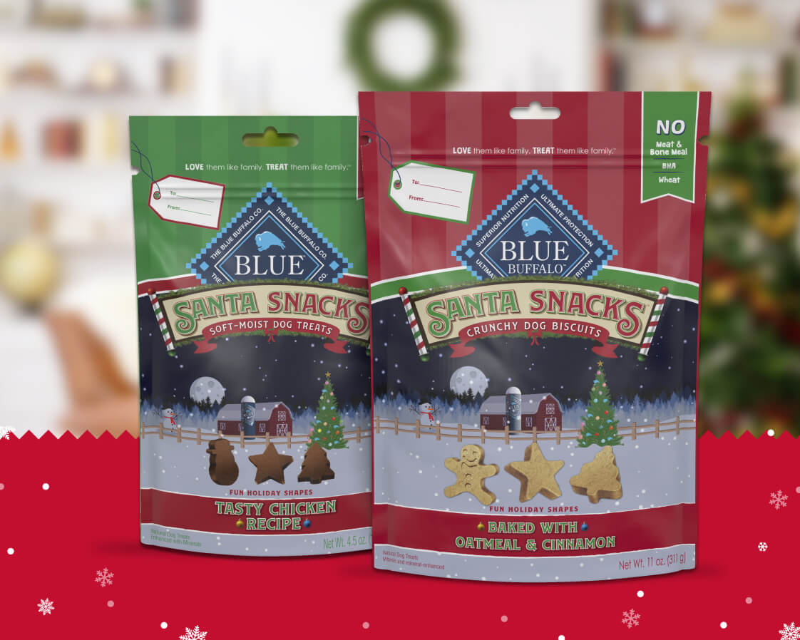 A pack of BLUE Santa Snacks Bits and Santa Snacks Crunchy Biscuits