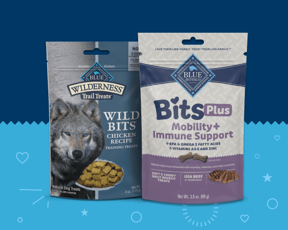 Blue Buffalo Wilderness Wild Bits and Bits Plus Immunity Support training treats.