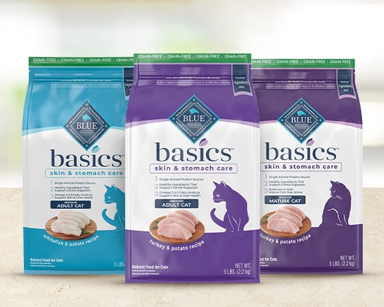 bags of blue basics cat dry food