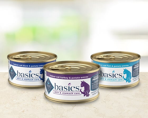 cans of blue basics cat wet food