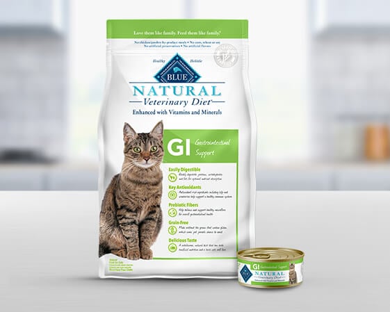 dry cat food bag and wet cat food can product image