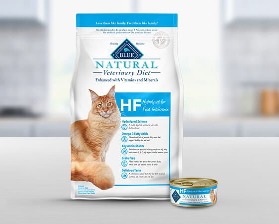 dry cat food bag and wet cat food can product image