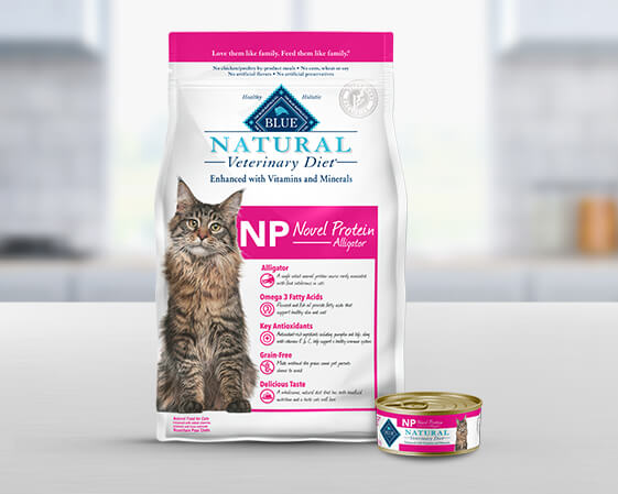 dry cat food bag and wet cat food can product image