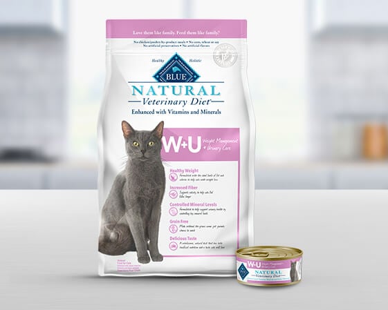 dry cat food bag and wet cat food can product image