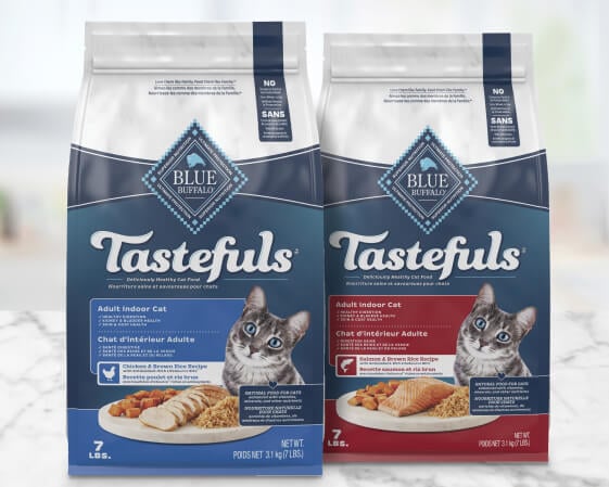 Bags of BLUE Tastefuls dry cat food 