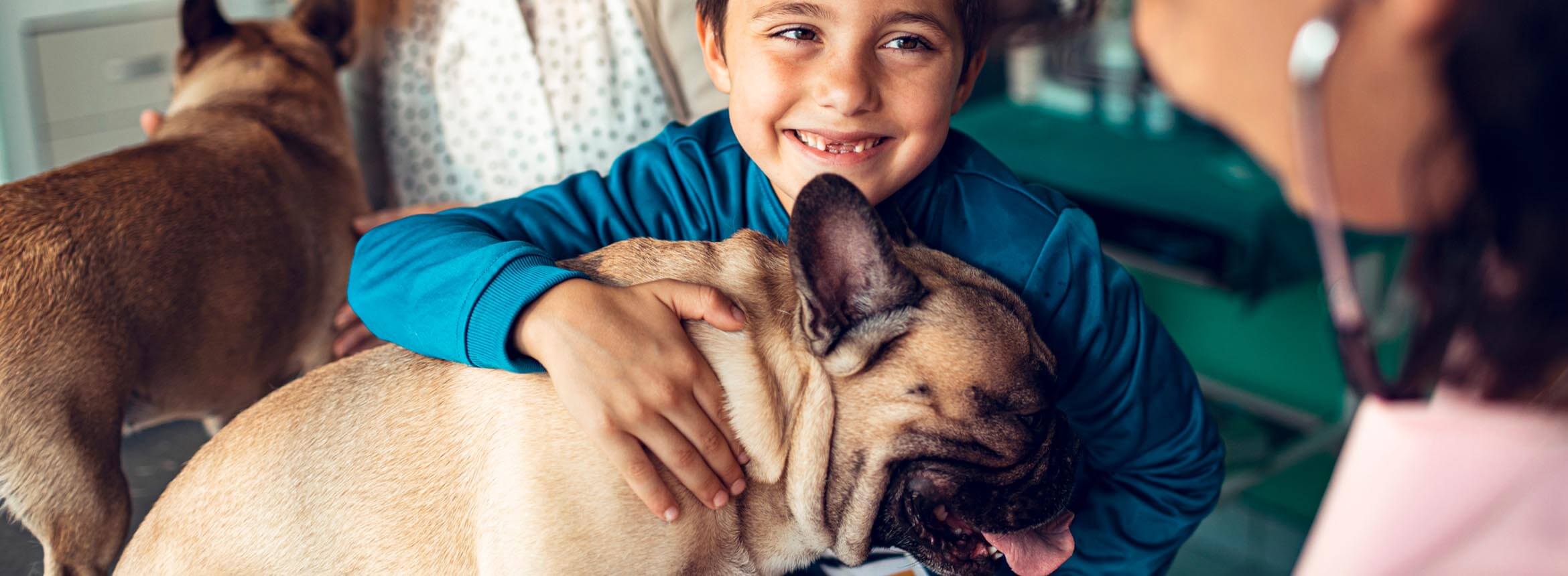 image of dog with kid and mom