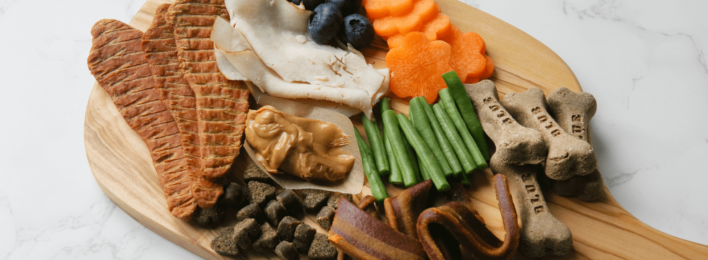 dog food on a wooden tray