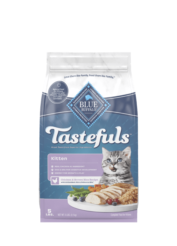 Blue Buffalo Tastefuls kitten food bag, chicken and brown rice recipe