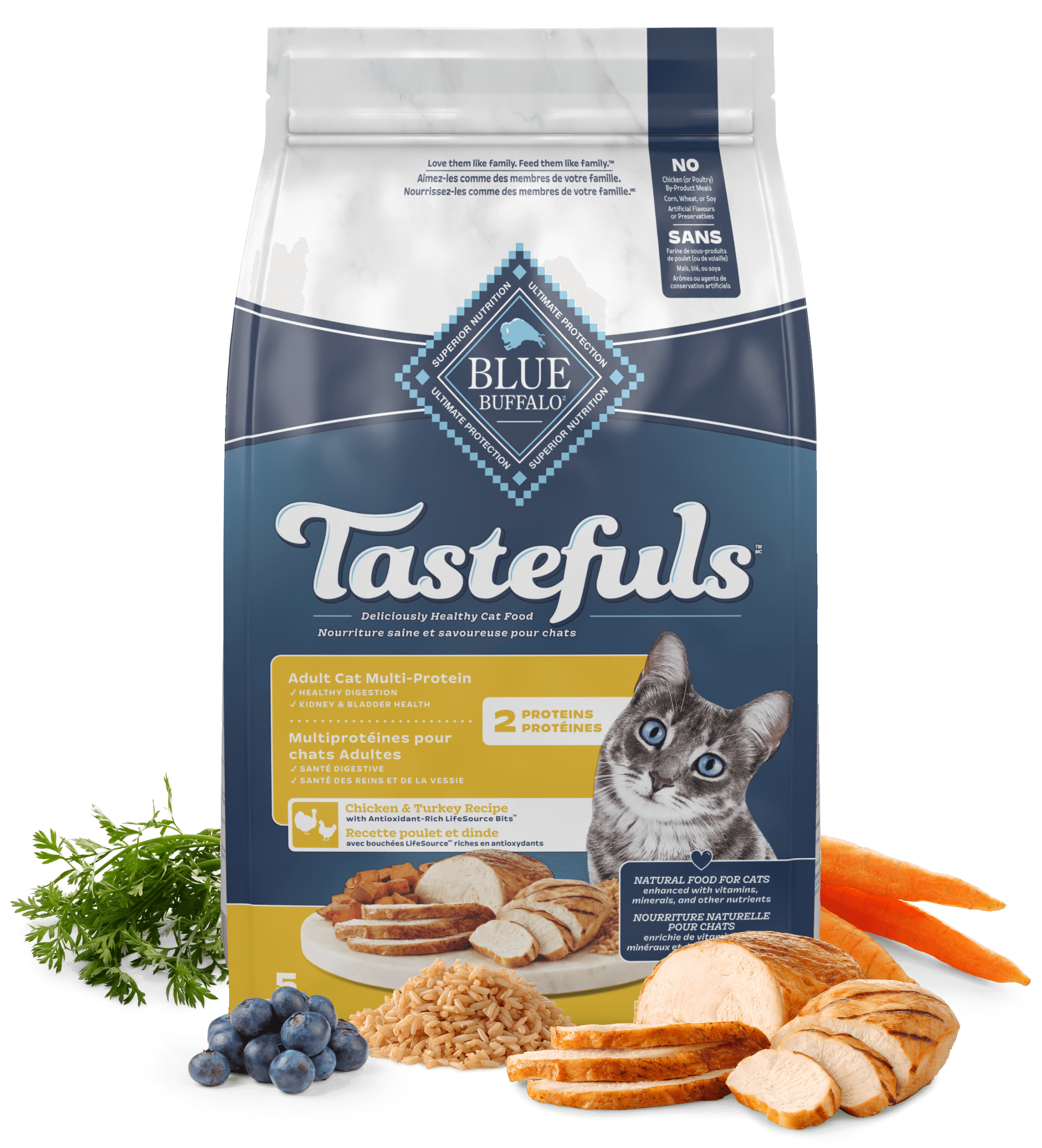 blue tastefuls™ multiprotéines recette poulet et dinde pour chats adultes chat nourriture sèche