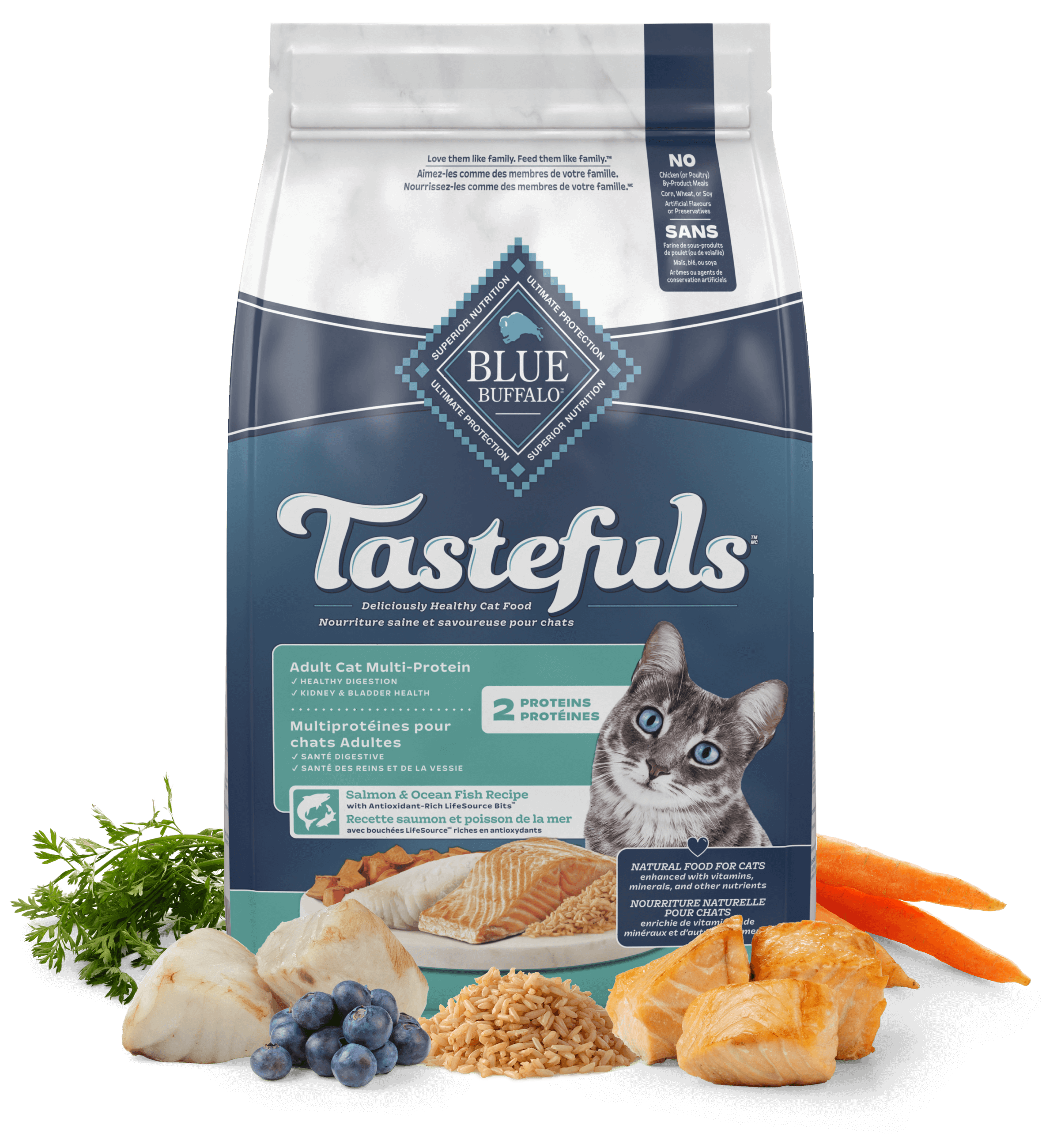 blue tastefuls™ multiprotéines recette saumon et poisson de mer pour chats adultes chat nourriture sèche