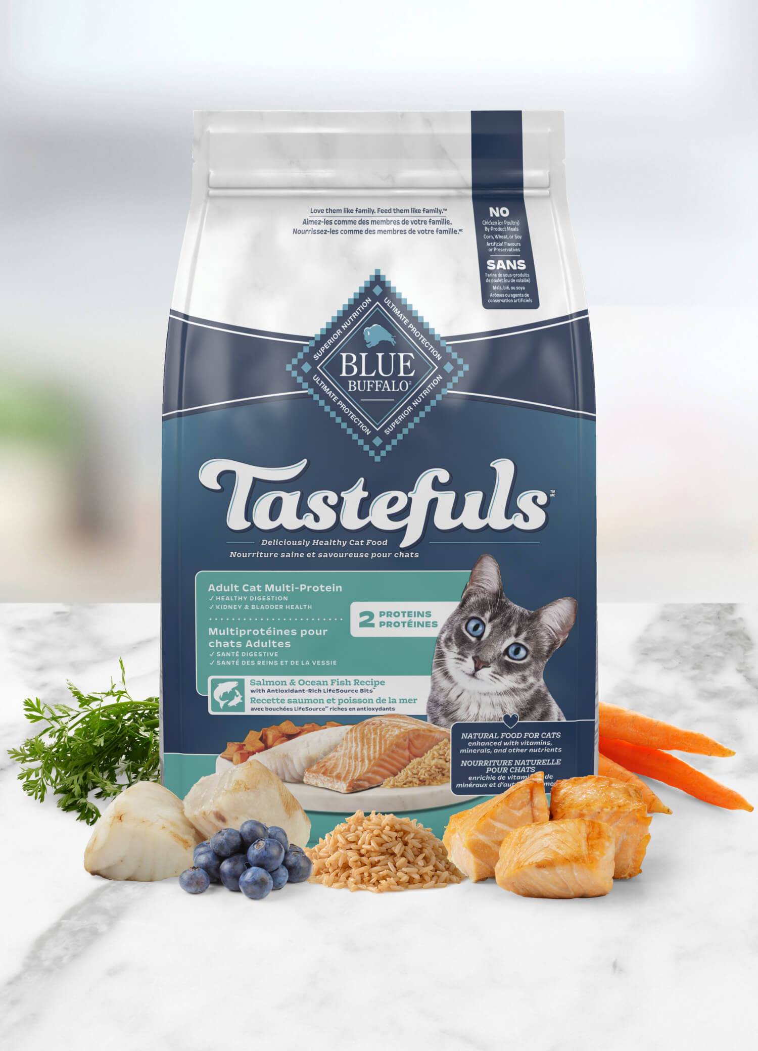 blue tastefuls™ multiprotéines recette saumon et poisson de mer pour chats adultes chat nourriture sèche