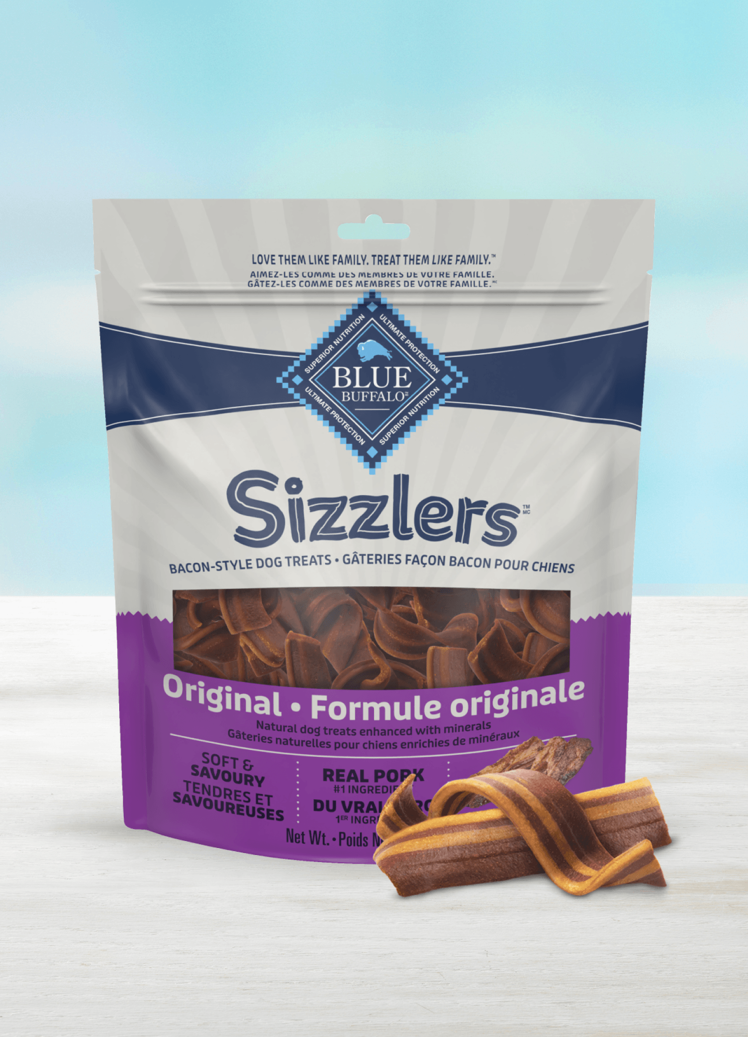 blue sizzlers bacon-style dog treats dog treats