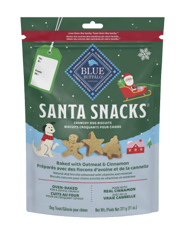 A pack of BLUE Santa Snacks Crunchy Biscuits