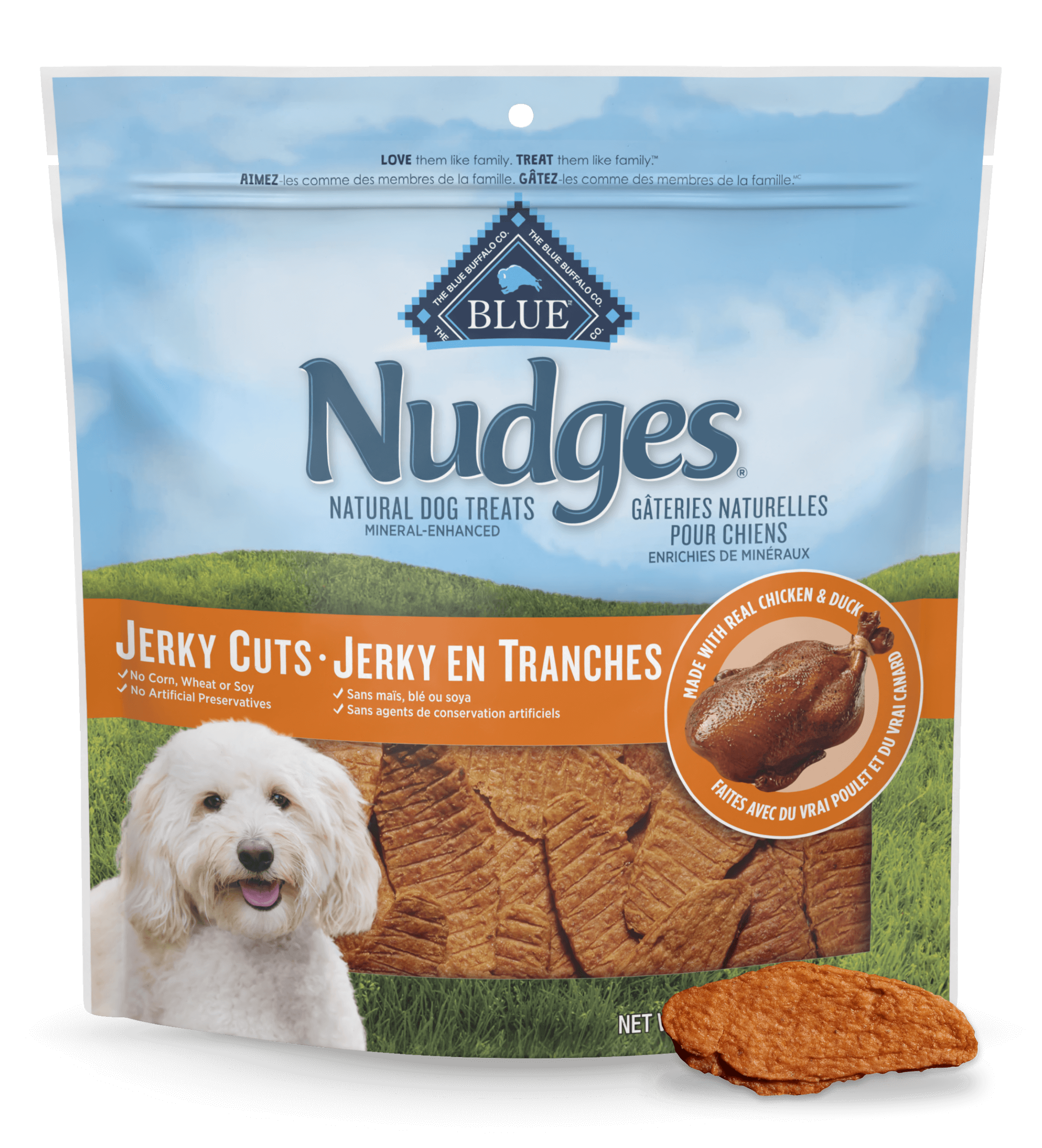 blue nudges gâteries jerky cuts au poulet et au canard riches en protéines chien gateries