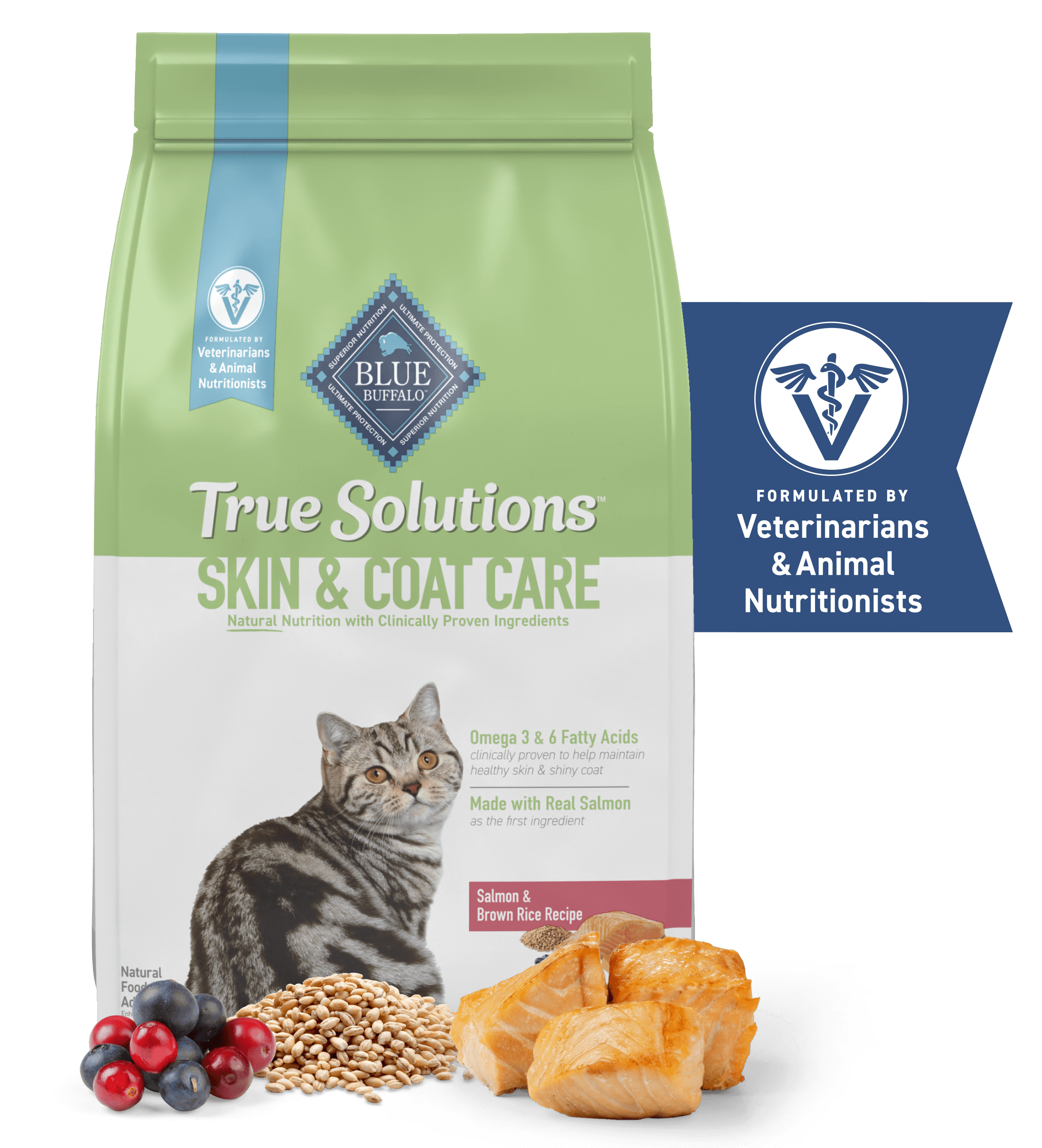 blue true solutions skin & coat care salmon & brown rice recipe cat dry food