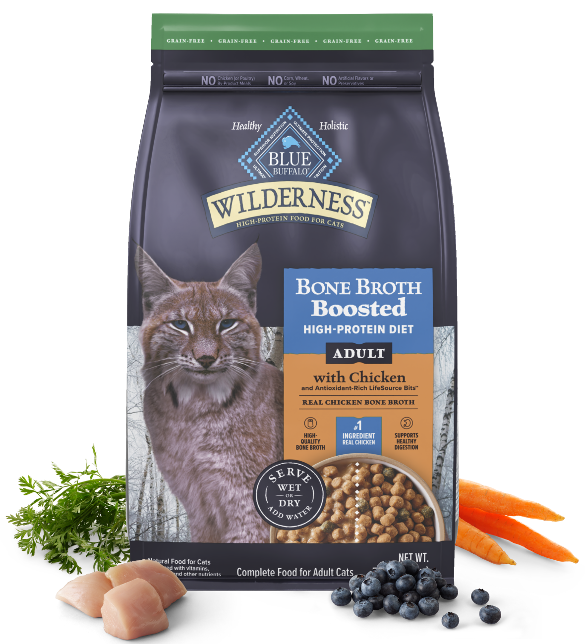 blue buffalo wilderness bone broth boosted adult dry food chicken recipe cat dry food