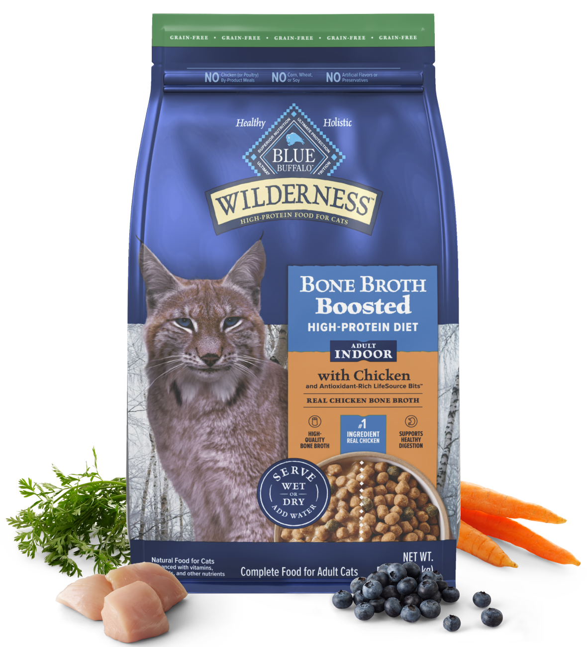 blue buffalo wilderness bone broth boosted indoor adult cat dry food chicken recipe cat dry food