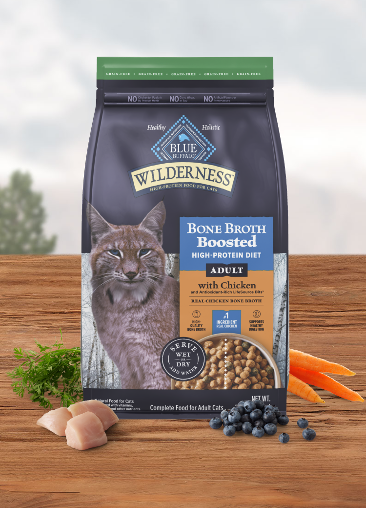 blue buffalo wilderness bone broth boosted adult dry food chicken recipe cat dry food