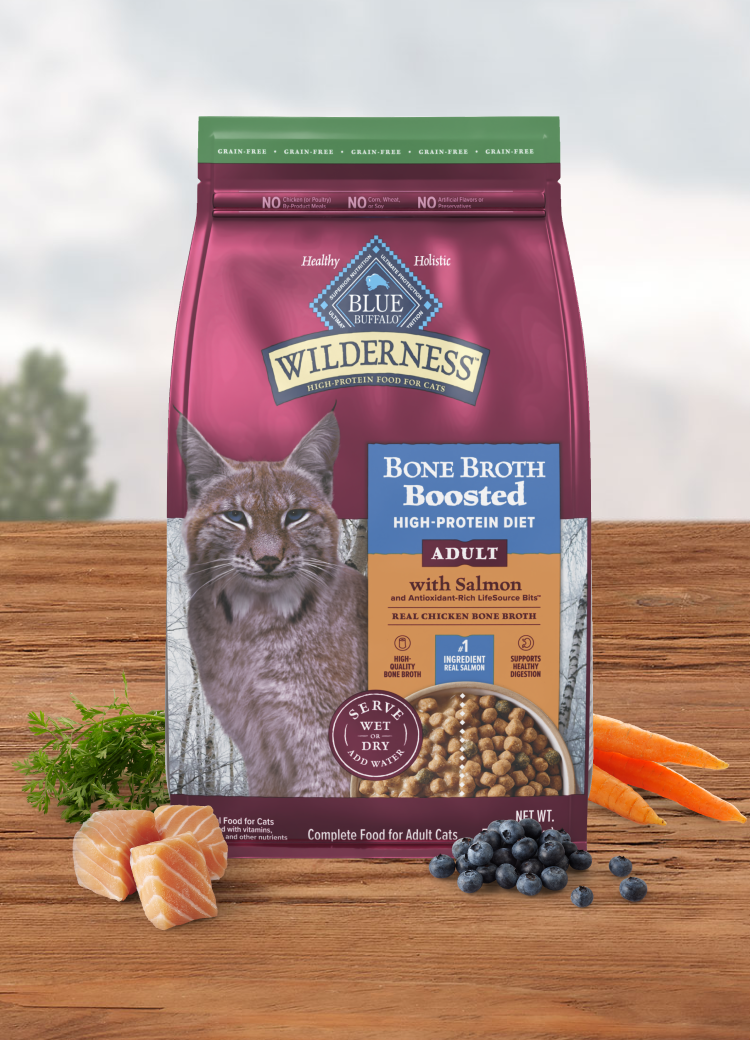 blue buffalo wilderness bone broth boosted adult dry food salmon recipe cat dry food