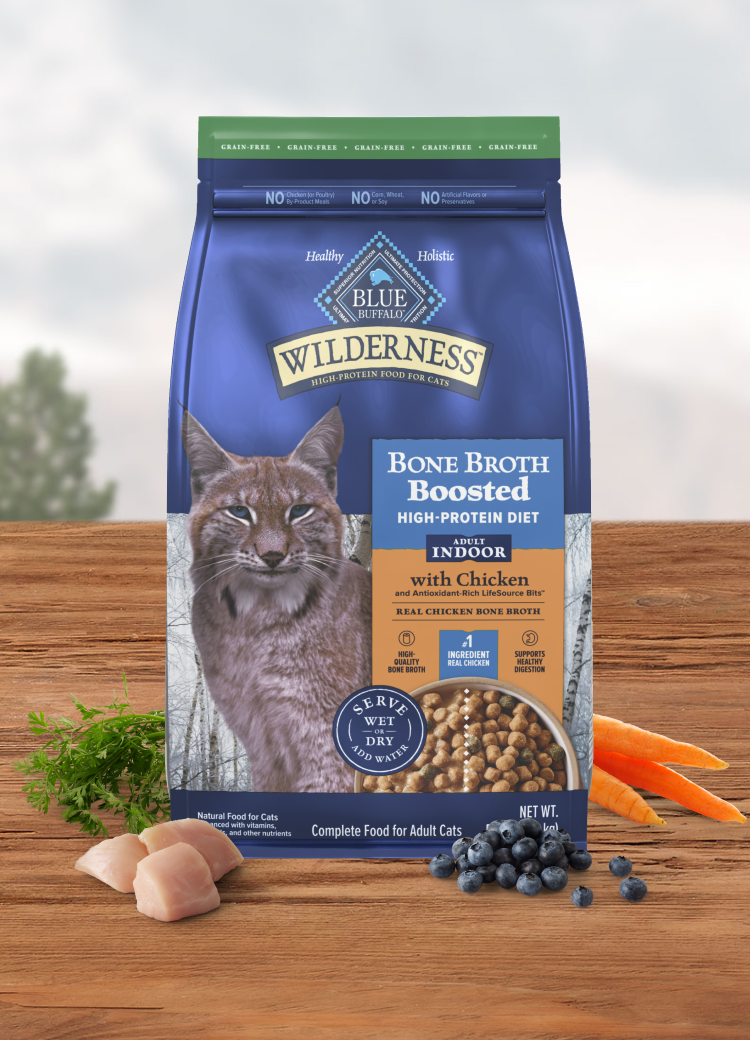 blue buffalo wilderness bone broth boosted indoor adult cat dry food chicken recipe cat dry food
