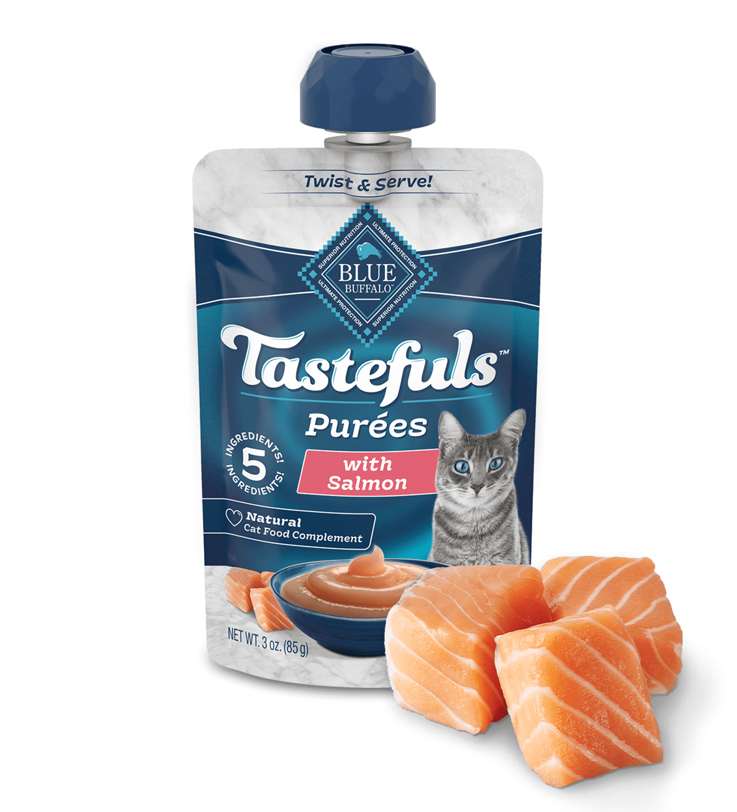 blue tastefuls purées with salmon cat wet food