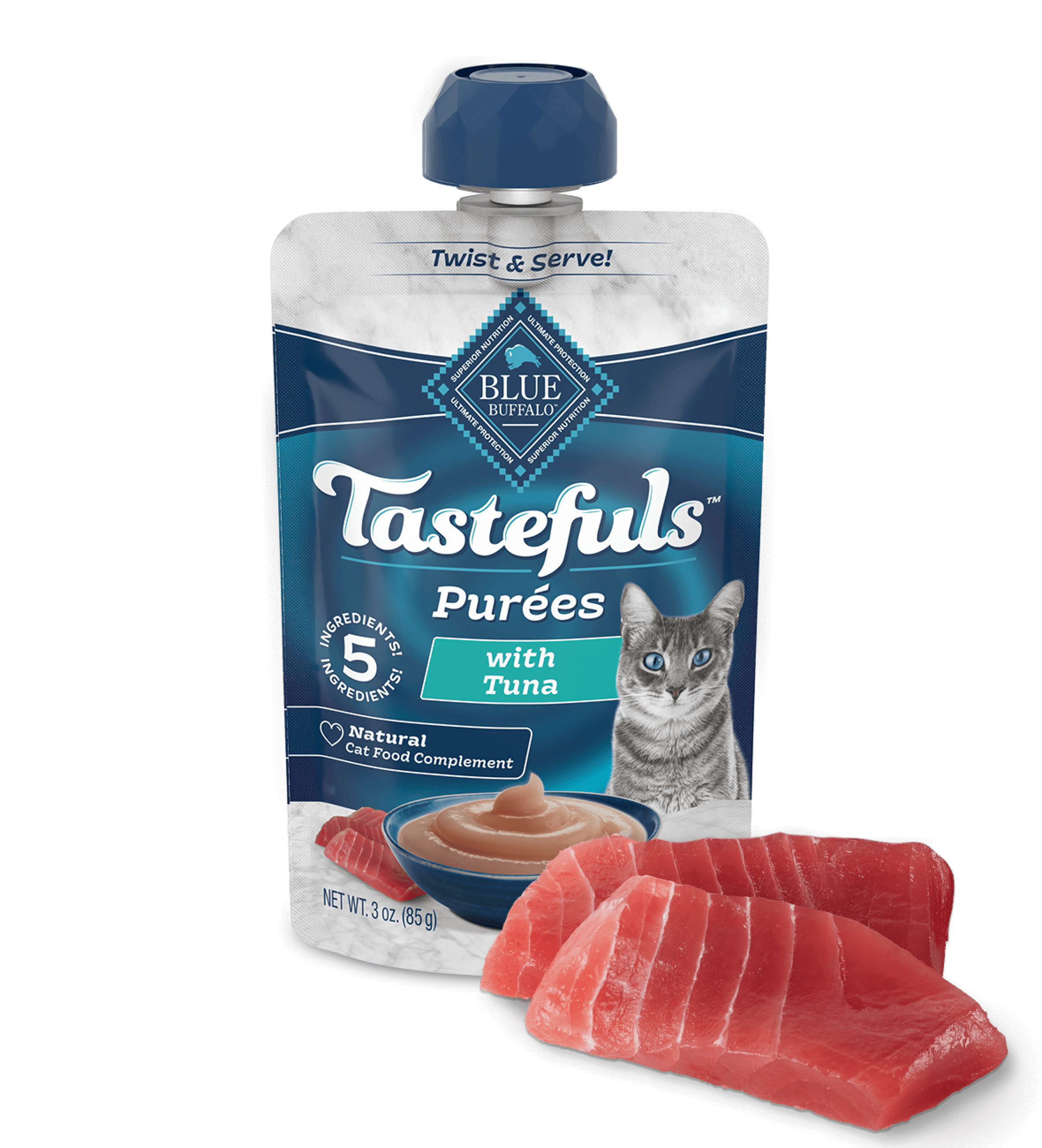 blue tastefuls purées with tuna cat wet food