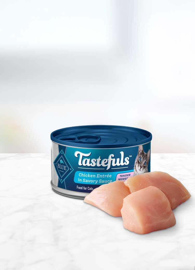 can of Tastefuls Chicken Morsel Adult wet cat food with ingredient