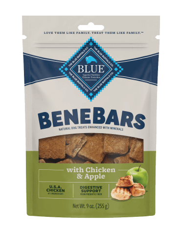 Benebars dog treats with chicken and apple, 9 oz, support your dog's digestive health.