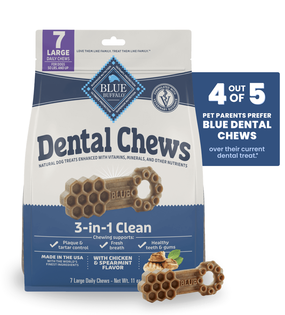 blue dental chews large dental chews with chicken & spearmint dog treats
