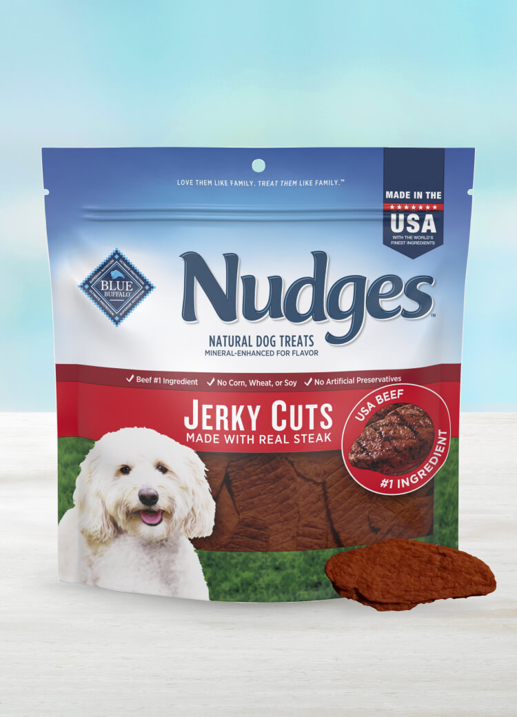 blue nudges protein-packed steak jerky cuts dog treats
