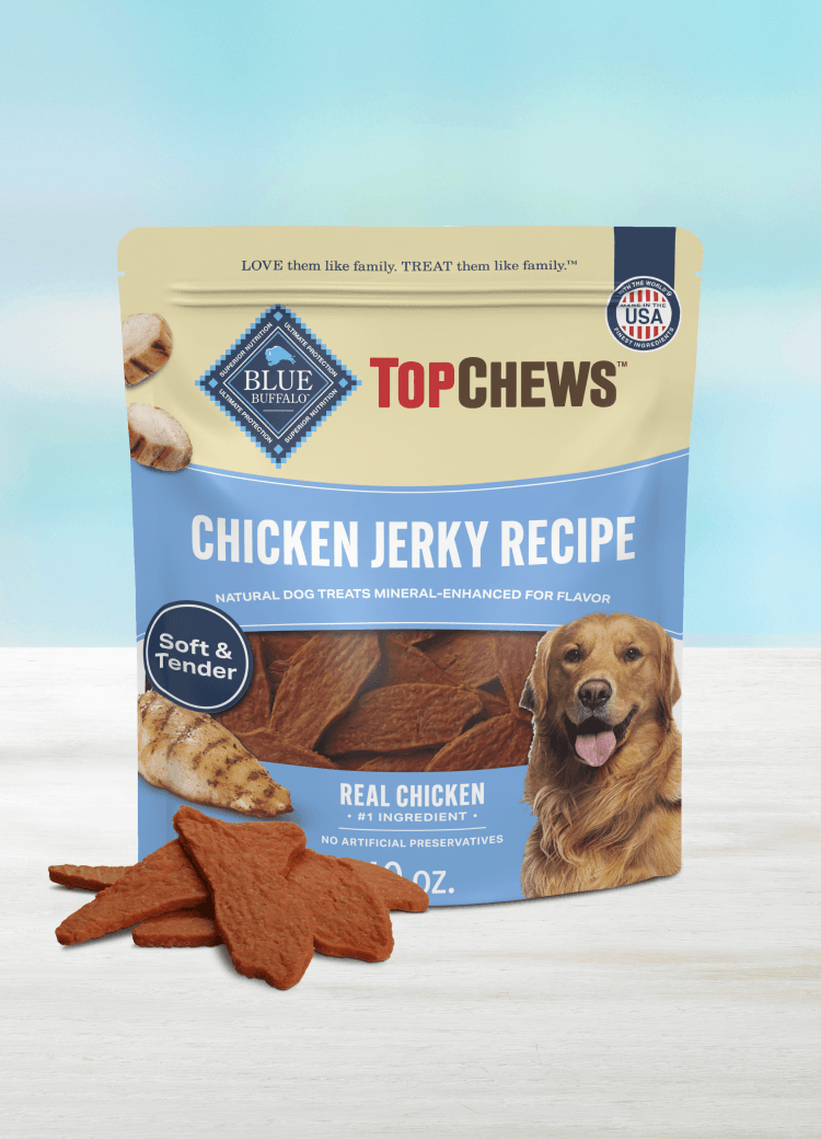 blue top chews tasty jerky cuts with real chicken dog treats