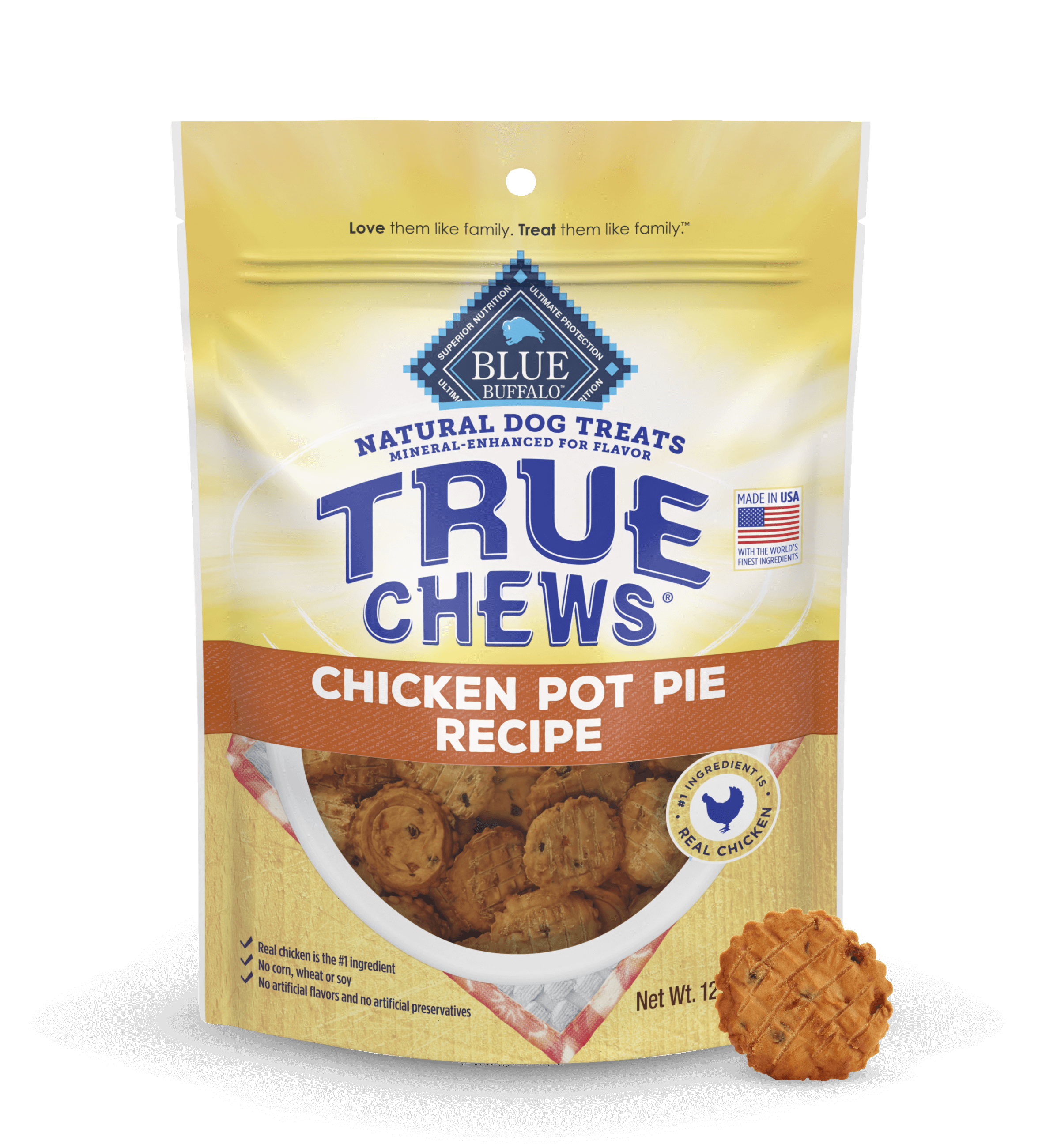 blue true chews premium treats with real chicken, peas & carrots dog treats
