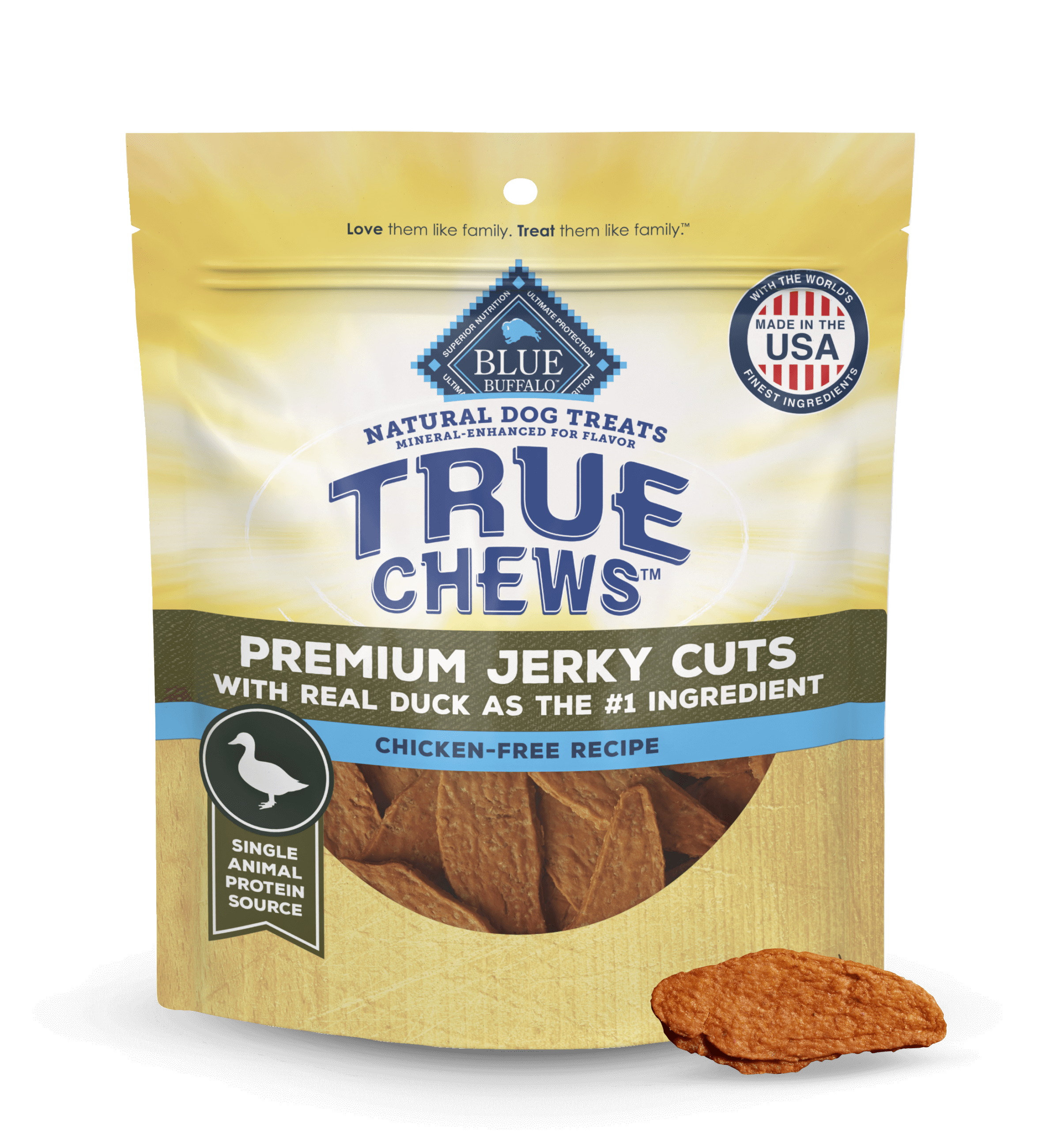 blue true chews meaty premium chicken & duck jerky cuts dog treats