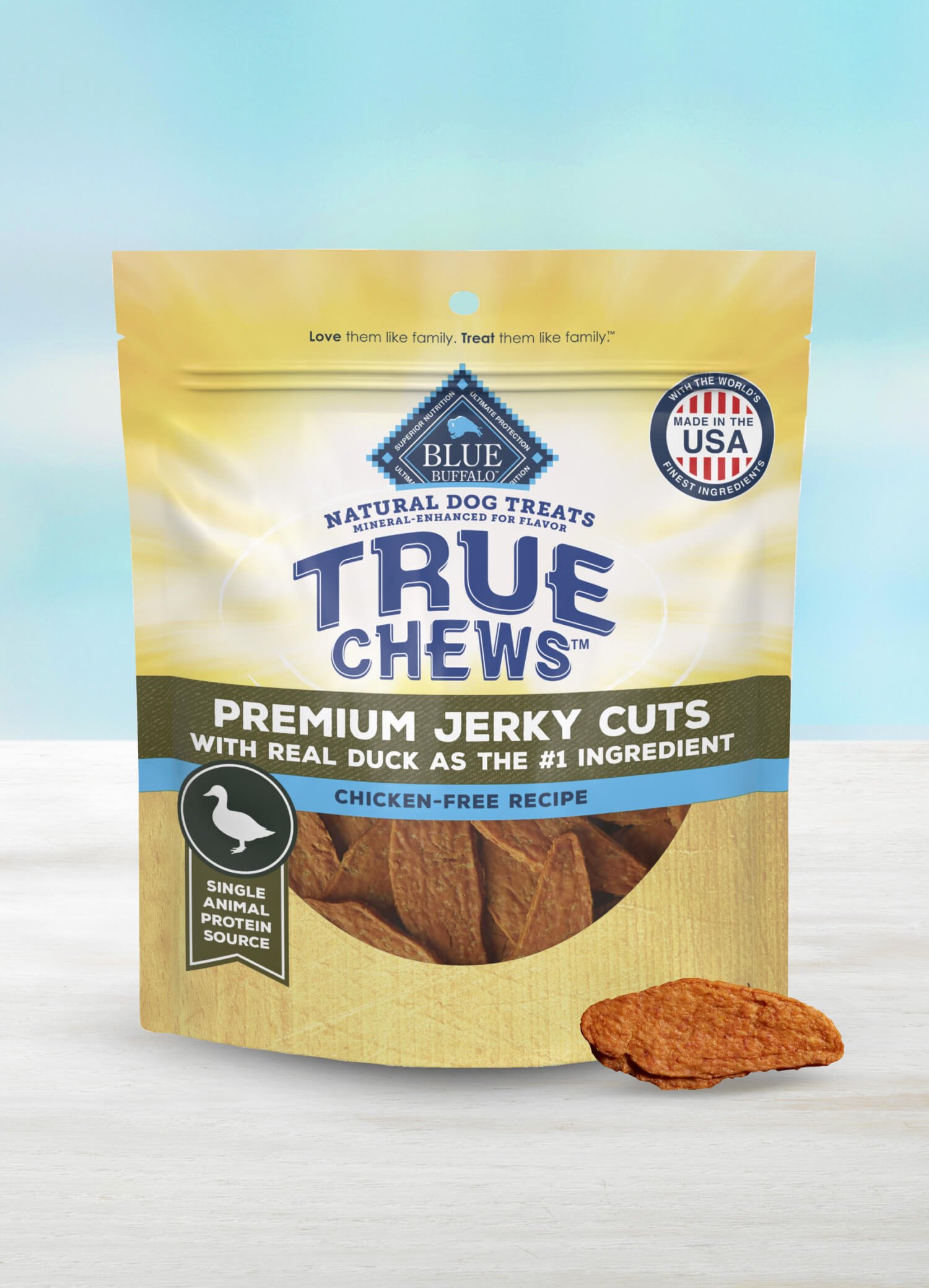 blue true chews meaty premium chicken & duck jerky cuts dog treats