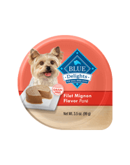 Single-serving tray of wet dog food